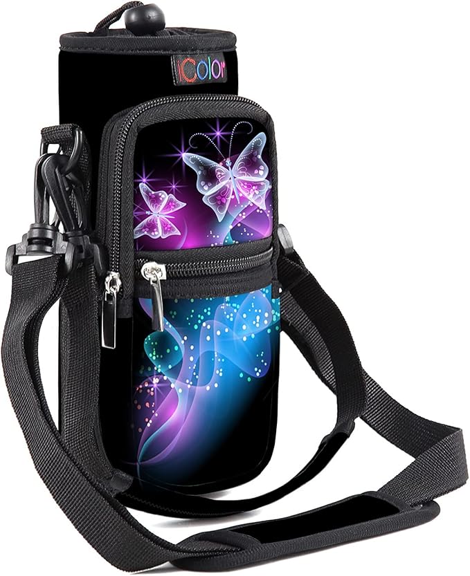 icolor Water Bottle Carrier Bag with Strap 25/32/40 oz Crossbody Bottle Holder with Phone Pocket Sling Sleeve Insulated Neoprene Water Bottle Pouch for Walking Travelling