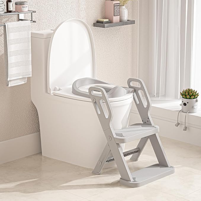 Toddler Potty Training Toilet Seat-Alongside Foldable Potty Train Chair Adapter, Potty Seats with Steps Ladder for Toddlers Kids, Boys, Girls, Child, Baby, and Must-Haves Portable Step Stool Supplies