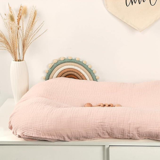 Hooyax Muslin Baby Lounger Cover 1 Pack, 100% Cotton Soft & Breathable Infant Lounger Covers Only for Newborn (Light Pink)