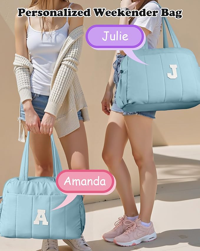 Duffle Bag, Weekender Bags for Girl，Gift for Mom-Initial Overnight Bag with Wet Pocket，Lightweight Dance Bags Personalized Gymnastics bag with Makeup Pouch