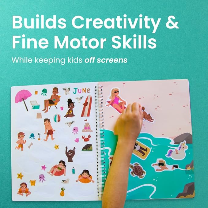 12 Months Sticker + Coloring Book (500+ Calendar Stickers for Kids & 12 Coloring Pages) Side by Side Activity Book, Fun Sticker Books, Boys & Girls Ages 2-4, 4-8, 8-10