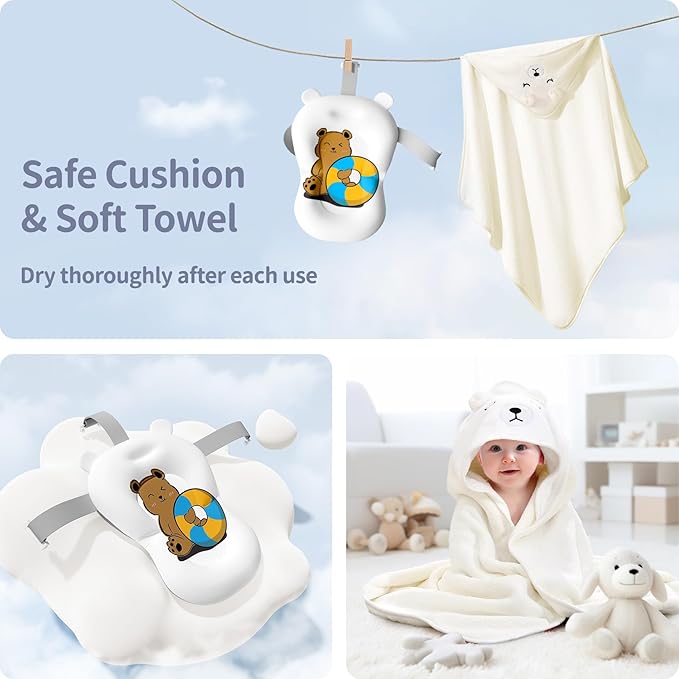Collapsible Baby Bathtub for Newborn to Toddler (0-18 Month) - Portable Baby Bath Tub for Travel, Newborn Bathtub with Soft Towel and Floating Cushion (Pink)