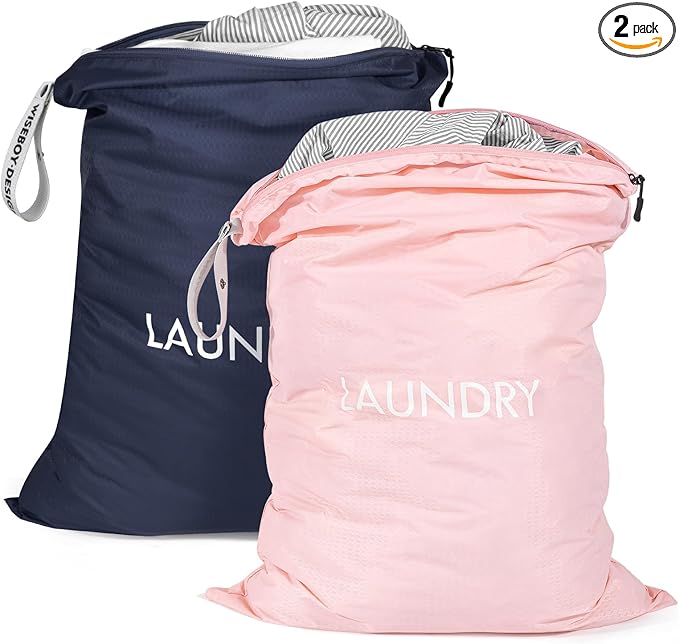 MissBoy 2 Pack Laundry Bags, Nylon Washable Wet Dry Bag, Travel Laundry Bags for Dirty Clothes, Swimming Bathing Suit Workout Wet Clothes Bag