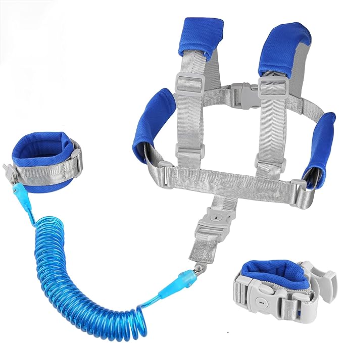 Baby Anti Lost Wrist Link -Anti Lost Backpack Leash Baby Leash Safety Walking Leash Wrist Link with Upgraded Safety Locks for Kids Toddler Leash Anti Lost (2 in 1 Dark Blue 8.2 Foot) …