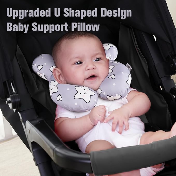 KAKIBLIN Baby Neck Pillow,Upgraded Baby Support Pillow, Head Pillow,Travel Pillow for Car Seat,Pushchair,Travel (Star)