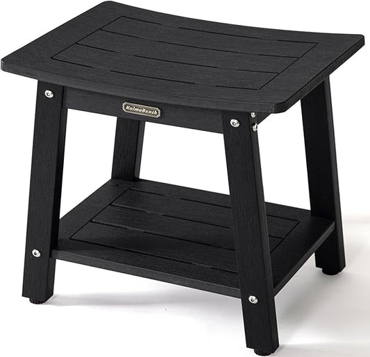 HDPS Shower Stool Waterproof, Bench Seat for Shaving Legs, Plastic Chair for Inside Shower, Foot Rest With Adjustable Feet, Non-Slip/No Maintenance, Black