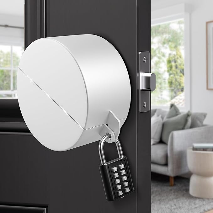 Door Knob Cover Lock with Combination Padlock, Child Proof Door Knob Covers, Door Knob Lockout Device for Dementia Elderly Safety, Renter Friendly Temporary Bedroom Door Lock (White)