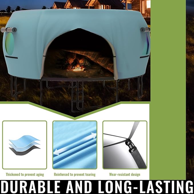 Gardenature 10FT/12FT/14FT Trampoline Tent(Tent Only), Fit Round Trampolines, Shade Cover with LED Light, Outdoor Trampolien Accessories, Anti-Tear, Beige