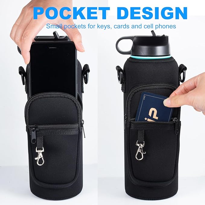 Water Bottle Holder with Strap for Hydroflask 32oz 40oz, Carrier Sling Bag with Phone Pocket Sleeve for Men Women Hiking Camping Travelling（black24/32oz）