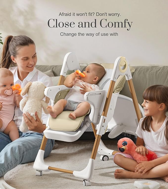 Mallify Convertible High Chairs for Babies and Toddlers, Height Adjustable Baby High Chair, High Chair with Removable Tray, Adjustable Backrest, Portable Baby Dinning Chair with Lockable Wheels