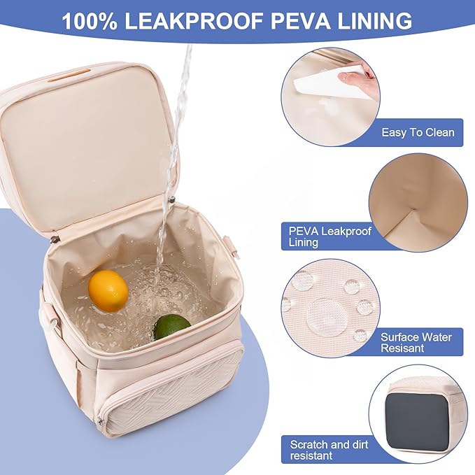 Insulated Breastmilk Cooler Bag with Ice Pack - Holds 6x9oz Bottles, Leakproof Double Layer, Adjustable Strap for Nursing Moms, Daycare & Travel,Pearl White