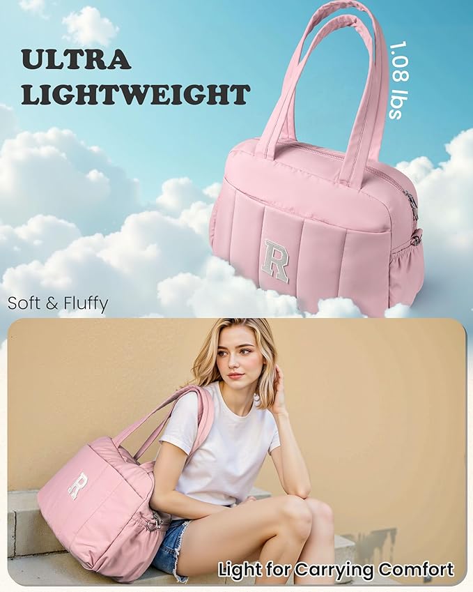 Duffle Bag for Travel, Weekender Bags for Women，Initial Overnight Bag with Wet Pocket，Lightweight Travel Bags Personalized Gym Tote with Makeup Pouch