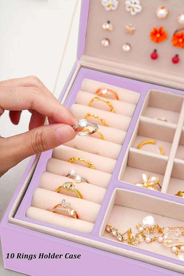 Girls Jewelry Box Earring Holder Organizer for Girls Earring Organizer Teen Jewelry Box Organizer for Girls Purple jewelry Boxes for Earrings Necklaces Rings Stud Earrings Box Organizers Teens
