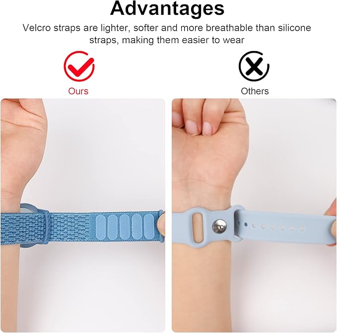 Kids Wristband Compatible with Apple AirTag, Protective Case for Air Tag GPS Tracker Holder with Nylon Bracelet, Adjustable Anti Lost Watch Band for Toddler Child Elder(Pink&Blue)