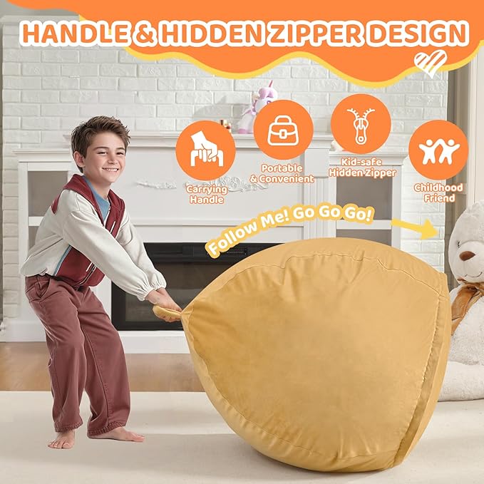 2FT Bean Bag Chair, Comfy Bean Bag Chairs with Memory Foam Filled, Fluffy Beanbag Sofa with Dutch Velvet Cover, Teardrop BeanBag Chairs for Living Room, Playroom - Mustard