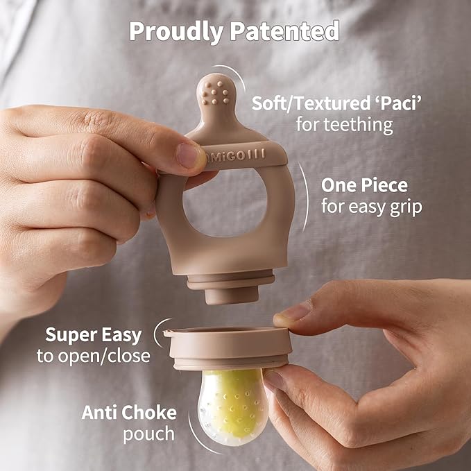 SAMiGO Baby Food Fruit Feeder and Breastmilk Popsicle Mold Set, Silicone Fruit Teether, Food Feeder Pacifier for Teething Relief, Freezer Tray, Baby Feeding Essentials, 4 Months+
