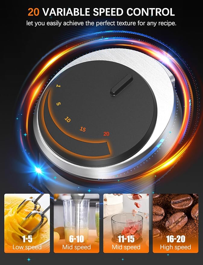 Immersion Blender Handheld GAVASTO Hand Blender,20 Speeds and Turbo Mode Hand Mixer, 3-in-1 Heavy Duty Copper Motor Stainless Steel