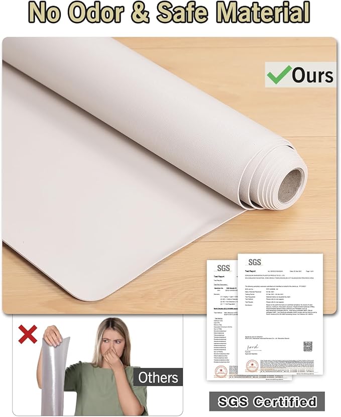 Soft Plastic Floor Mat for Under Dining Table, 5'×7' Beige Waterproof Vinyl Area Rug for Living Room, Non-Slip Multi-Pupose Floor Cover Protector for High Traffic Areas