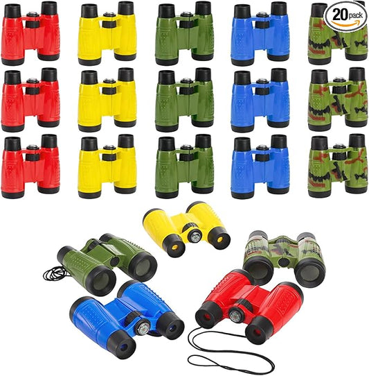 20 Pack Binoculars Toy for Kids, Kids Binoculars with Compass and Neck String, Nature Exploration Toys, Party Favors Learning Gifts for Sightseeing, Camping Adventure, Birdwatching
