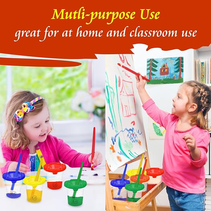 Kids Painting Set, Washable Paint for Kids with Paint Cups, Toddler Paintbrushes, Non Toxic Washable Finger Paints 2 Ounce Each, Toddler Painting Supplies