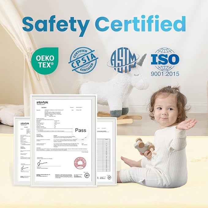 1.3" Thick Baby Play Mat for Floor Playpen, 50x50 Foam Tummy Time Mat, Padded Support Soft Plush Nursery Rug for Infant Kids Toddler Crawling Kick Activity (Ivory)