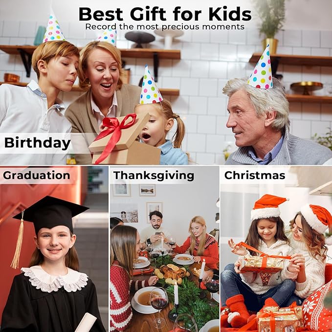 Upgrade Digital Camera, FHD 4K 44MP Autofocus Digital Point and Shoot Video Camera with 16X Zoom, 32GB SD Card, Compact Digital Camera Cheap for Teens Boys Girls Kids Black Camera