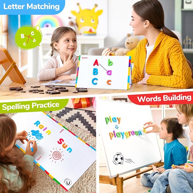 JoyCat Classroom Magnetic Letters Kit 248 Pcs with Double-Side 3D Foldable Magnetic Board - Foam Alphabet Letters&Numbers for Kids Spelling and Learning, Letter Board Tabletop Easel