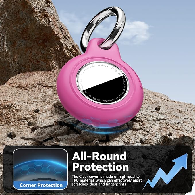 Upgrade Waterproof Airtags Holder with Apple Airtags Keychain, Hard PC Air Tag Case, Anti-Scratch & Shock Air tag Holder,Men's Women's Keyrings & Keychains, for Dog,Car Key,Luggage -Rose Red