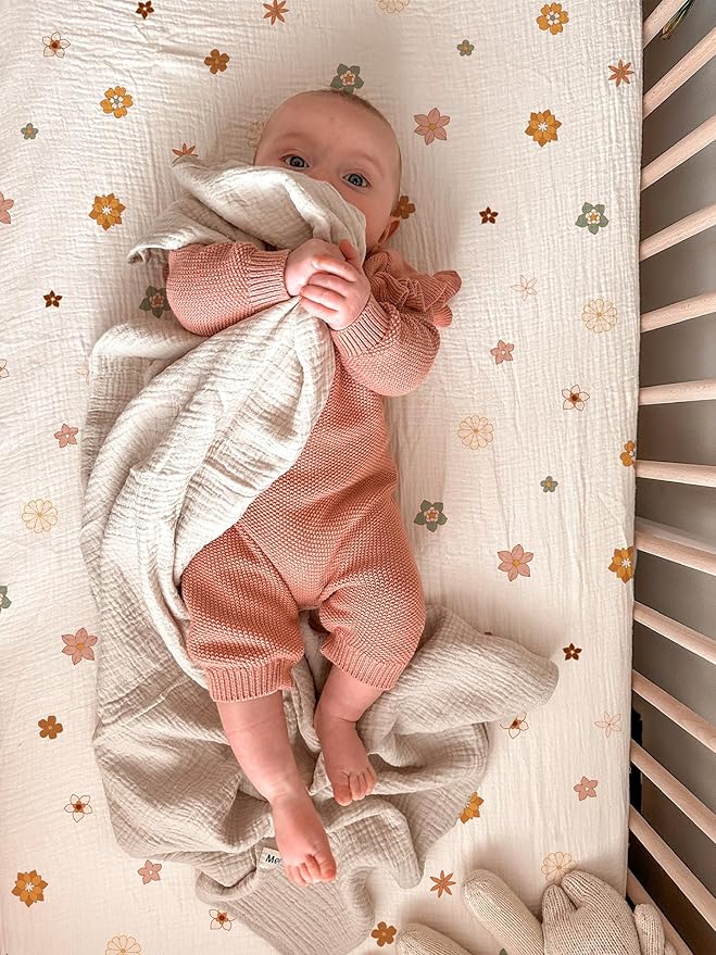 Bassinet Sheet for Baby Boy and Girl 2 Pack, Fitted Sheets for Rectangle, Oval, Hourglass Bassinet Mattress, Muslin Moses Basket Sheets with Neutral Style (Sage & Flower-B)