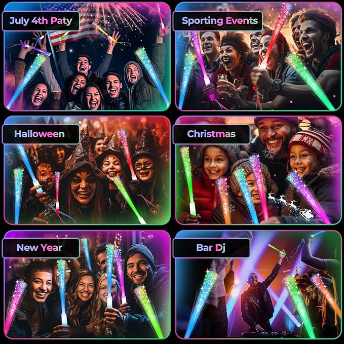 100 PCS Glow Fiber Wands Sticks,LED Light Wands,Glow in The Dark Party Supplies,Fiber Optic Wands,LED Flashing Sticks,Fiber Optic Light Wand Stick for Party,Wedding,New Year Party Favors