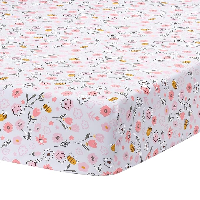Lambs & Ivy Little Garden 3-Piece Embroidered Floral Baby Crib Bedding Set