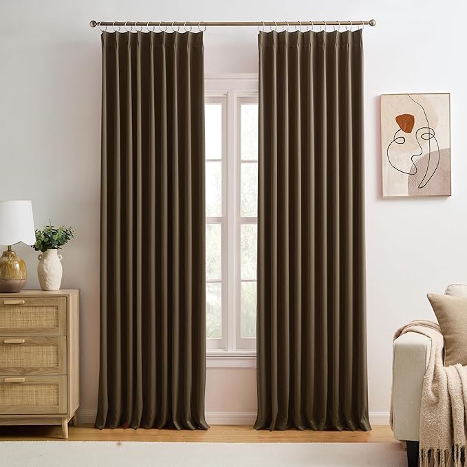 KEQIAOSUOCAI Black Pinch Pleated 60 Inch Wide Curtains 60 x 90, Thermal Insulated Noise Cancelling Living Room Office Drapes 90 Inches Long, Patio Sliding Glass Door Window Curtain 2 Panels