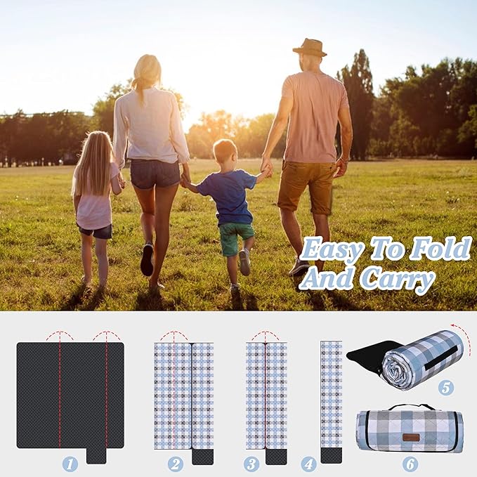 HX&OD Outdoor Picnic Blanket, Extra Large, 80''x80'' Waterproof Foldable Blankets Gingham Picnic Mat for Beach, Camping Grass Lawn Park Accessories Cute Couple Ideas Wedding (Coffee Color, 80”x80”)