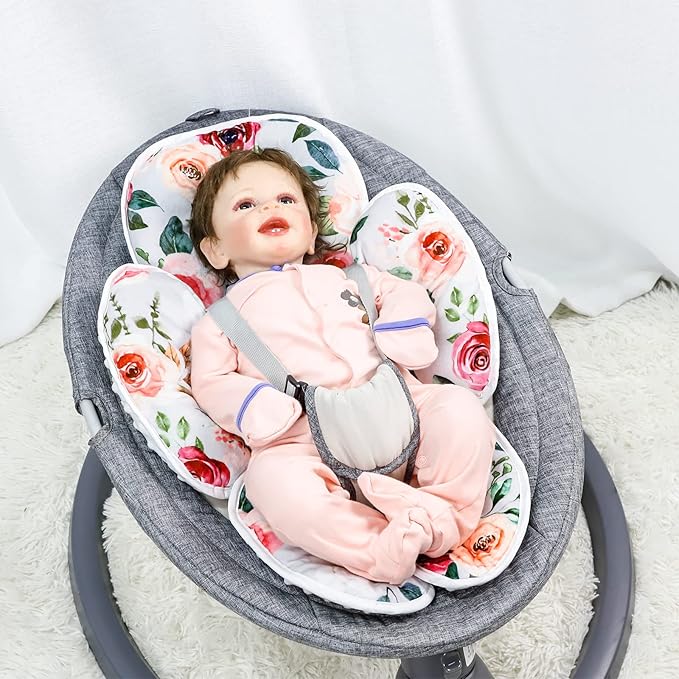 2 in 1 Infant Car Seat Insert, Car Seat Head Support Baby Girls Boys, Soft Newborn Carseat Insert Cushion, Perfect for Carseats, Strollers, Swings (Rose Flower)