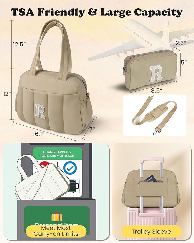 Travel Essentials-Monogram Duffle Bag, Weekender Bags for Women，Overnight Bag with Wet Pocket，Lightweight Travel Bags Personalized Gym Tote with Makeup Pouch