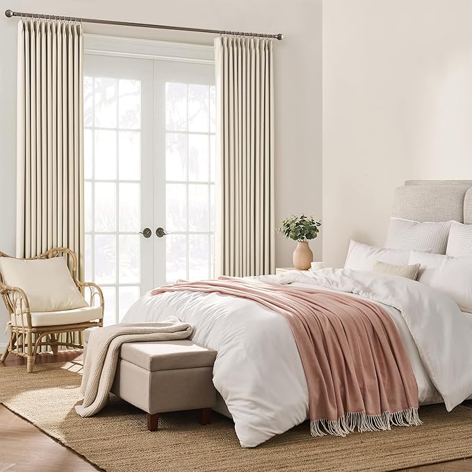 80 Inch Wide Patio Sliding Door Curtain 108 inches Long, Silky Panel Privacy Thermal Insulated Sound Reducing Room Divider Drape for Bedroom/Living Room (2 Panels, Cream Beige, W80 x L108)