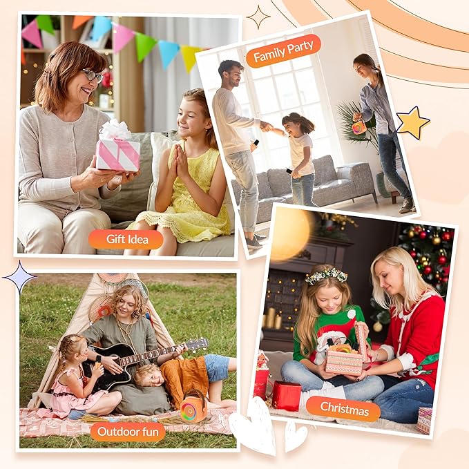 Karaoke Machine for Kids Adults: Mini Portable Karaoke Machine with 2 Wireless Microphones and Lights, Christmas Birthday Gifts for Girls Boys Family Home Party(Orange)