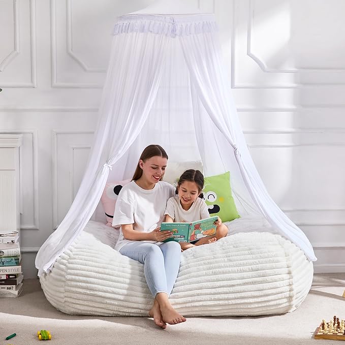 Hobestluk 4FT Bean Bag Chairs Adult Bean Bag with Portable Handle Comfy Large Bean Bag Chair with Removable Cover for Living Room Bedroom or Reading Nook (Stripe White, 4FT)