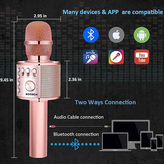 BONAOK Wireless Bluetooth Karaoke Microphone, 3-in-1 Portable Handheld Mic Speaker Machine for All Smartphones,Gifts to Girls, Boys Kids Adults All Age Q37(Champagne)