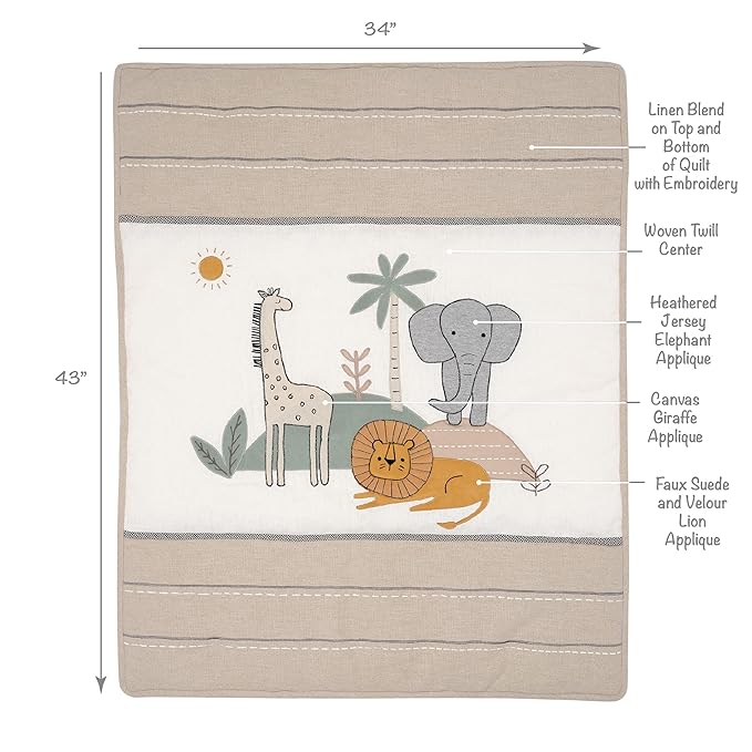 Lambs & Ivy Jungle Adventure Linen/Cotton 3-Piece Nursery Baby Crib Bedding Set