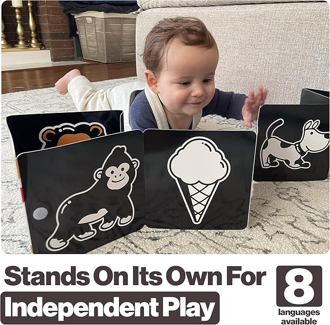 Happy Start Award-Winning High Contrast Board Book - Newborn Black & White Baby Cards, Easy to Clean, Hospital Approved, Stands on Its Own, Tummy Time Toy, Ages 0+ (Portuguese)