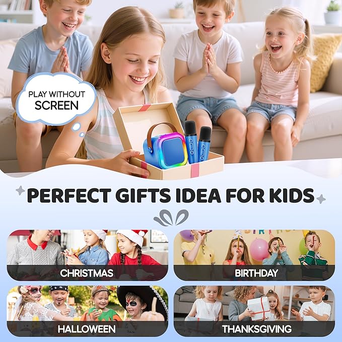 IROO Mini Karaoke Machine for Kids, 2025 TOP Toys Birthday Gifts Ideas for Girls Ages 4, 5, 6, 7, 8, 9, 10, 12+ Years Old, Portable Bluetooth Speaker with 2 Wireless Mics for Party Toddlers