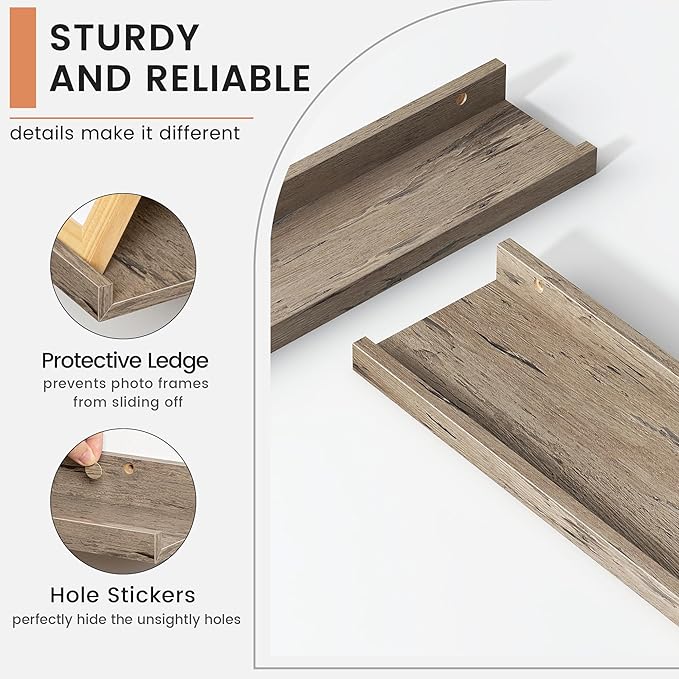 Floating Picture Ledge Shelves for Wall Set of 4, 48 Inch Wall Shelves with Lip Long Large Nursery Book Shelf for Toys Storage Kids Bookshelf Wall Mounted Living Room Bedroom Decor Frames