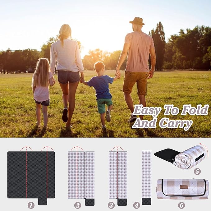 HX&OD Outdoor Picnic Blanket, Extra Large, 80''x80'' Waterproof Foldable Blankets Gingham Picnic Mat for Beach, Camping Grass Lawn Park Accessories Cute Couple Ideas Wedding (Light Brown, 80”x80”)