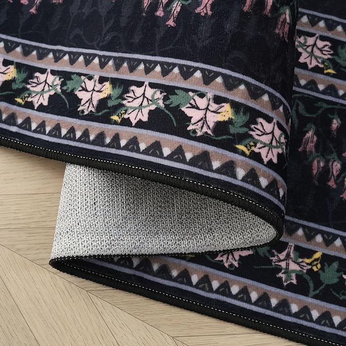 Runner Rug Impressionist-Style Vintage Kitchen Rugs Non Slip Washable Soft Carpet Runner for Kitchen Laundry Bedroom Bathroom, Black
