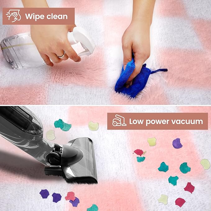 Super Soft Rug for Bedroom, 3x5 Ft Pink and White Area Rug Classic Checkered Shaggy Anti-Skid High Pile Soft Fluffy Rug Fuzzy Carpet for Living Room Bedroom Kids Room Nursery, Dorm Home Decor