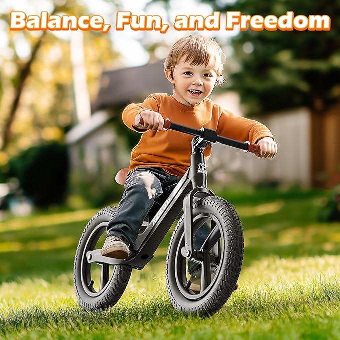 Ridego 12 or 14 Inch Balance Bike for Kids 2-6 Year Old,Lightweight Kids Bike with Adjustable Seat, Push Bicycle with Air Rubber Tires，Ride-on Toys Birthday Gift