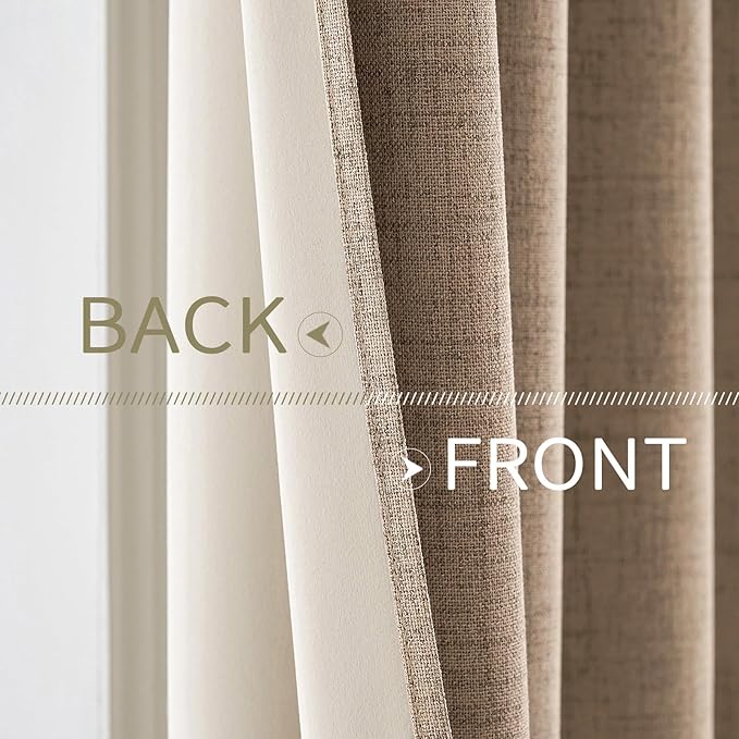 MIULEE 100% Blackout Linen Textured Curtains for Bedroom Solid Thermal Insulated Copper Brown Grommet Room Darkening Curtains & Drapes Luxury Decor for Living Room Nursery 62 x 96 Inch (2 Panels)