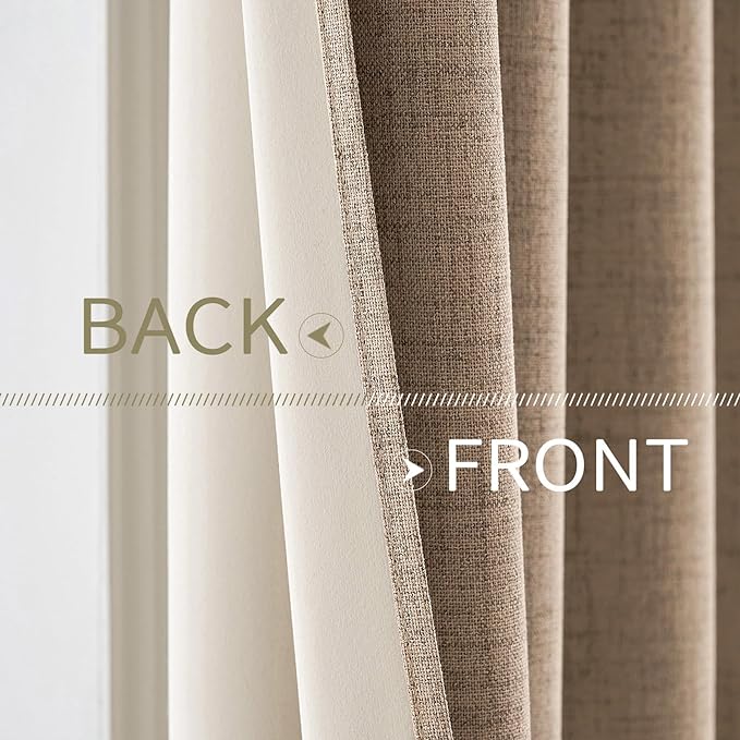 MIULEE 100% Blackout Linen Textured Curtains for Bedroom Solid Thermal Insulated Copper Brown Grommet Room Darkening Curtains & Drapes Luxury Decor for Living Room Nursery 52 x 45 Inch (2 Panels)