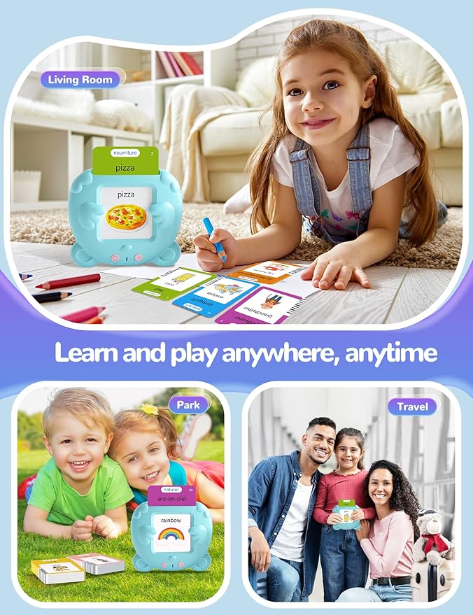 French and English Talking Flash Cards for Toddlers, 224 Sight Words Bilingual Learning Toys for Children, Autism Pocket Speech Therapy Toys, Français Vocabulary Educational Flashcards